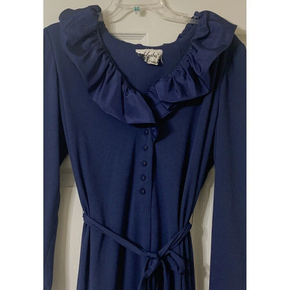 Vintage 60s/70s Navy Blue Midi Cocktail Dress by Umba for Parues Feinstein - Picture 2 of 9